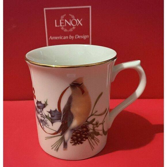 Cedar Waxwing & Dark-Eyed Junco Winter Greetings Coffee Tea Mug Lenox‎ - Picture 1 of 5